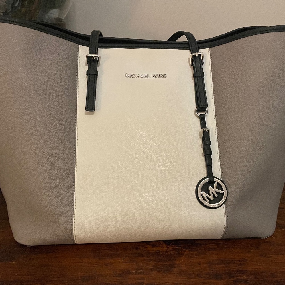 Michael Kors Gray & Cream color block Tote Handbag